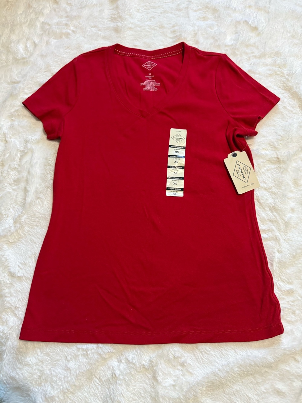 NWT St. John's Bay Women's Essential V-Neck T-Shirt - Red, Size XS